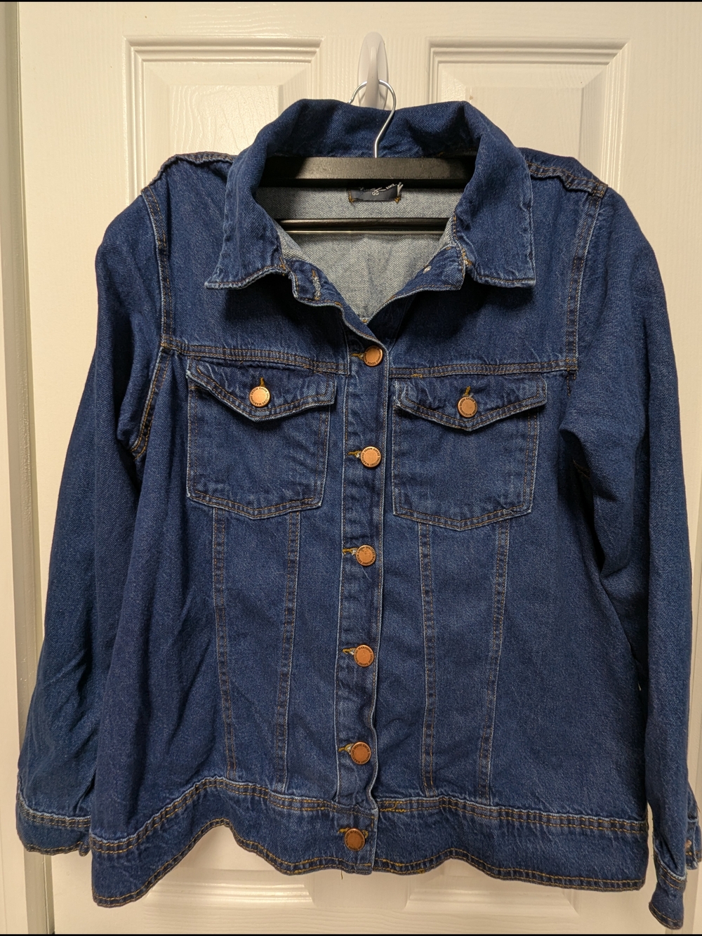 Women's Dark Blue Denim Jacket with Button Front